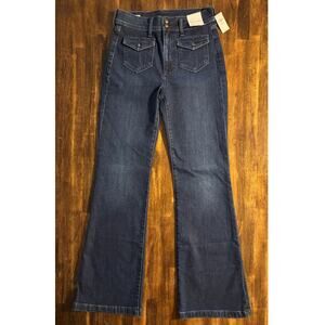 Gap Women’s 6 28 x 32 Jeans 70’s Flare High Rise Dark Denim Stretch Flap Pockets